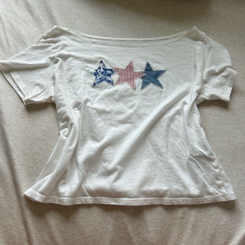 Hollister White Off-Shoulder Tee with Star Accents